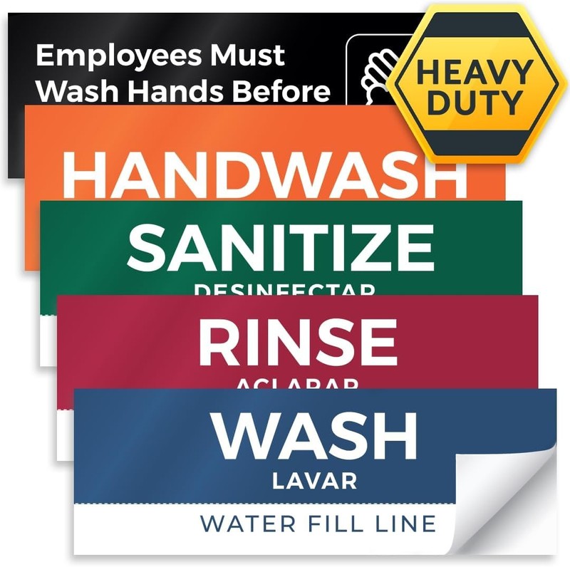 5 Pack Wash Rinse Sanitize Sink Labels, 3 x 9 inches (5 Pack), 5
