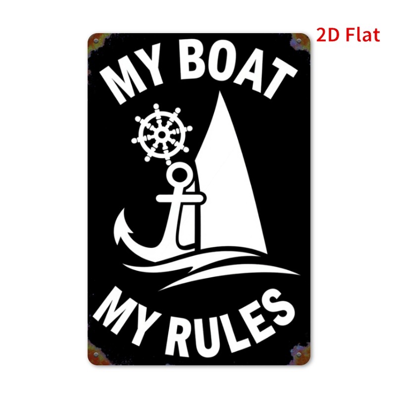 Nautical Metal Sign My Boat My Rules Vintage Anchor Ship Wheel Hanging Decor gallery