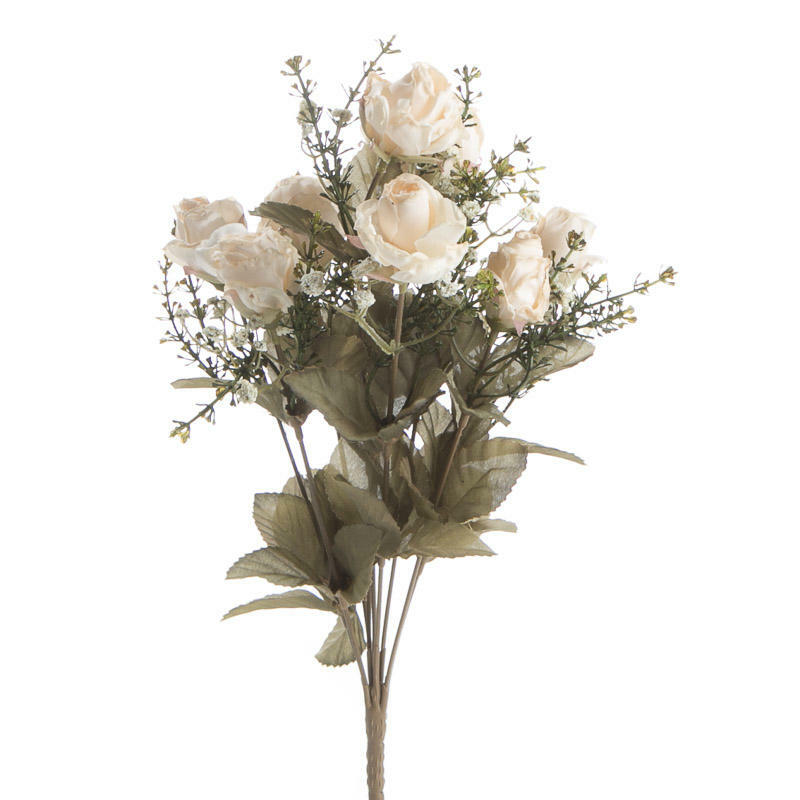 Factory Direct Craft Artificial Dried Pale Pink Antique Rose Bush for Home