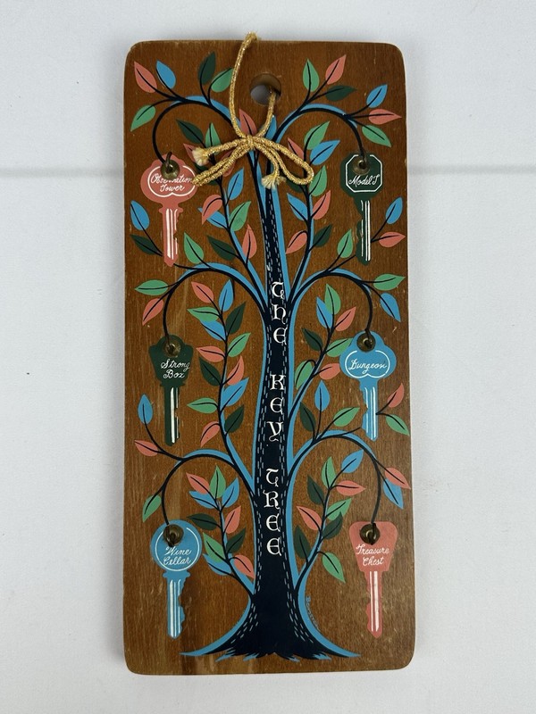 Key Tree Wooden By Berggren Scandinavian 12" Key Rack Hanging Folk Art Vintage gallery