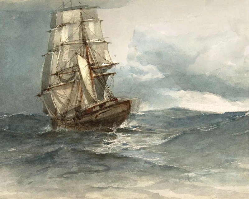 1800s Ship at Sea Giclee Canvas Art Print Reproduction Nautical Decor