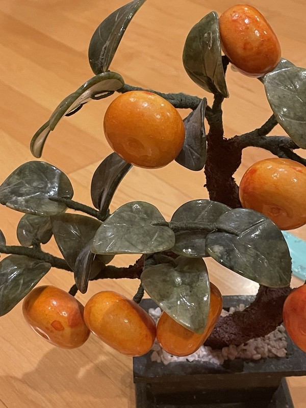 Vintage/antique Beautiful jade and Stone hand carved Orange tree rare to find gallery