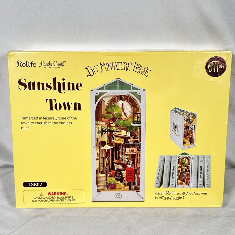 Rolife DIY Sunshine Town Miniature House Book Insert Bookend LED Light TGB02 New