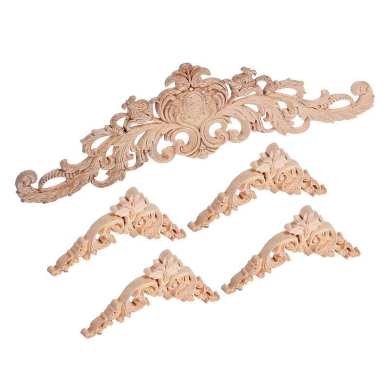 5pcs Wood Appliques Onlays for Furniture , (1pc 30cm and 4pcs 8cm Length)