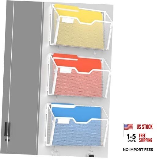 3 Pack Magnetic Wall Mounted File Holders,Mesh Letter Magnetic White-3 Pack