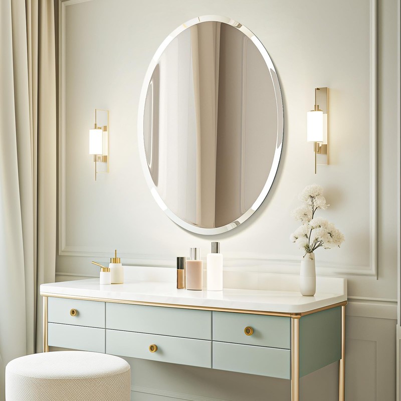 24x36In Frameless Oval Wall Mirror Bathroom Vanity Mirror Beveled Edge Decor US gallery
