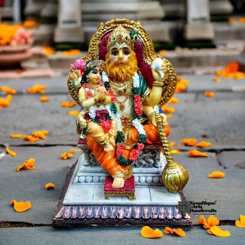 Handcrafted Marble Religious Lord Narasimha with Prahlad Figurine Idol Statue
