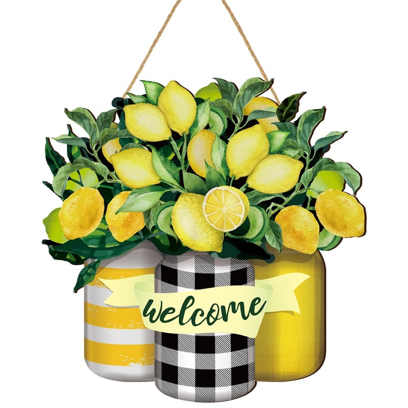 Lemon Welcome Wooden Sign for Front Door Lemon Wooden Hanger Summer Door Sign…