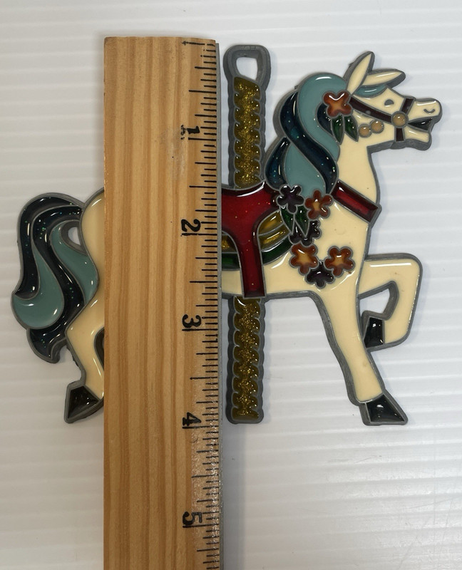 Vintage Stained Glass Metal Carousal Merry Go Round Horse Sun Catcher Set of 2 gallery
