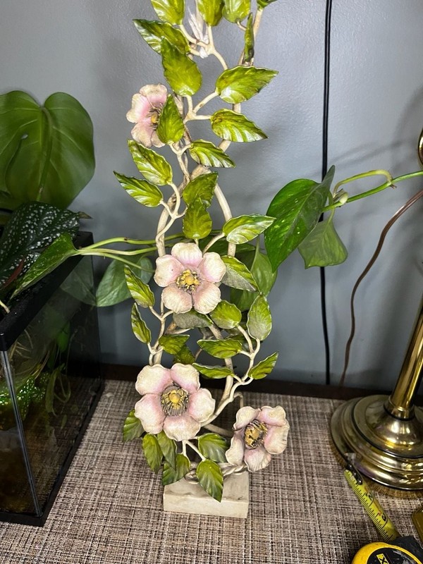 Vintage Italian Metal Floral Sculpture Tabletop Decor 22 Inch