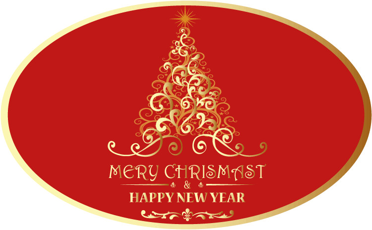 Merry Christmas And Happy New Year Gold Oval Car Bumper Sticker Decal
