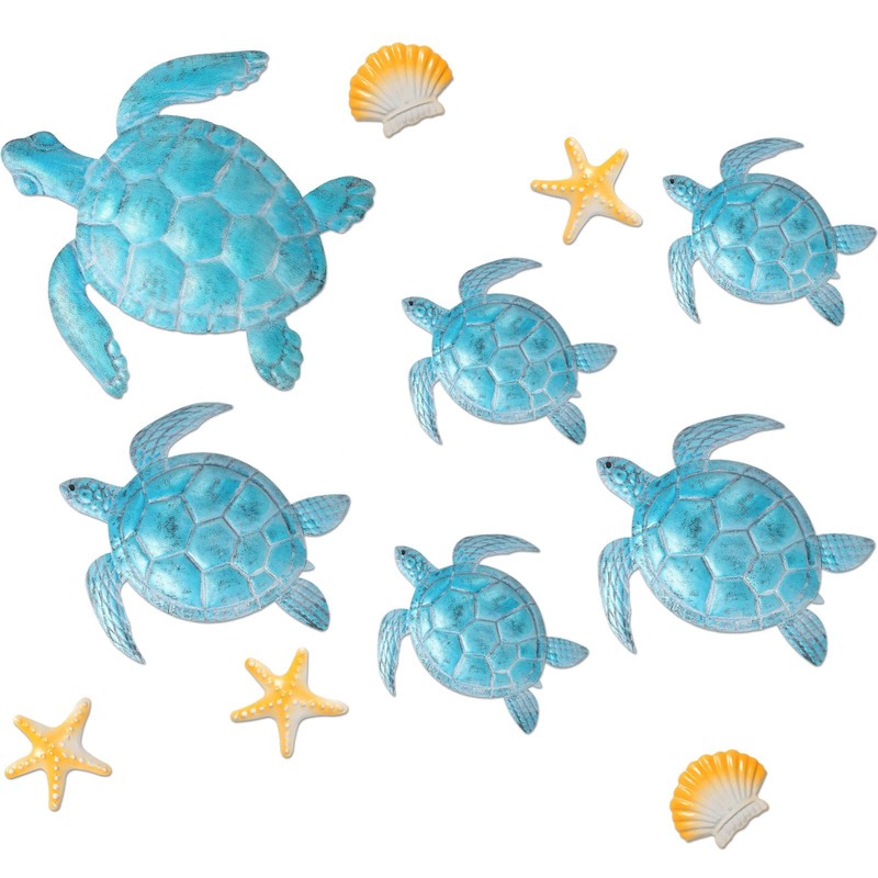 11 Pcs Metal Sea Turtle Wall Decorations Blue Turtle Wall Art Starfish Ocean …