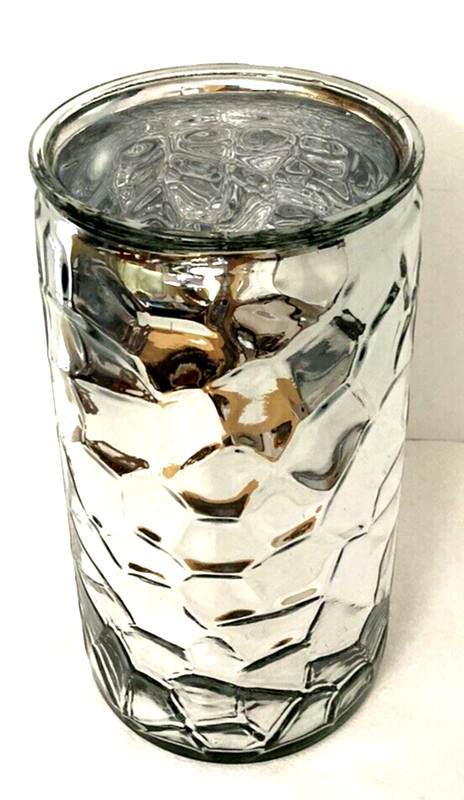 Mirrored Glass Vase Silver Cylinder 9.5" H Flower Arranging Holiday Glam Shiny gallery