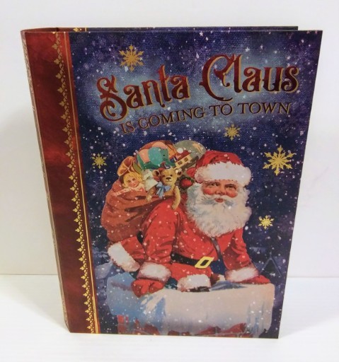 Santa Claus Is Coming To Town Medium Faux Book Holiday Keepsake Storage Box New