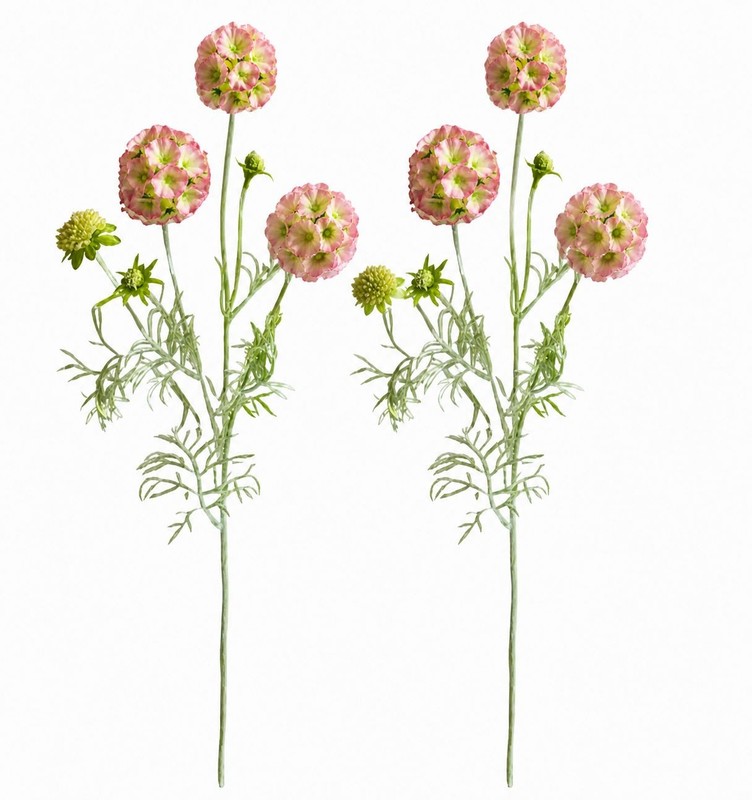 Artificial Scabiosa Flower Stems Pink Green Faux Wildflower Cottage Floral Fille