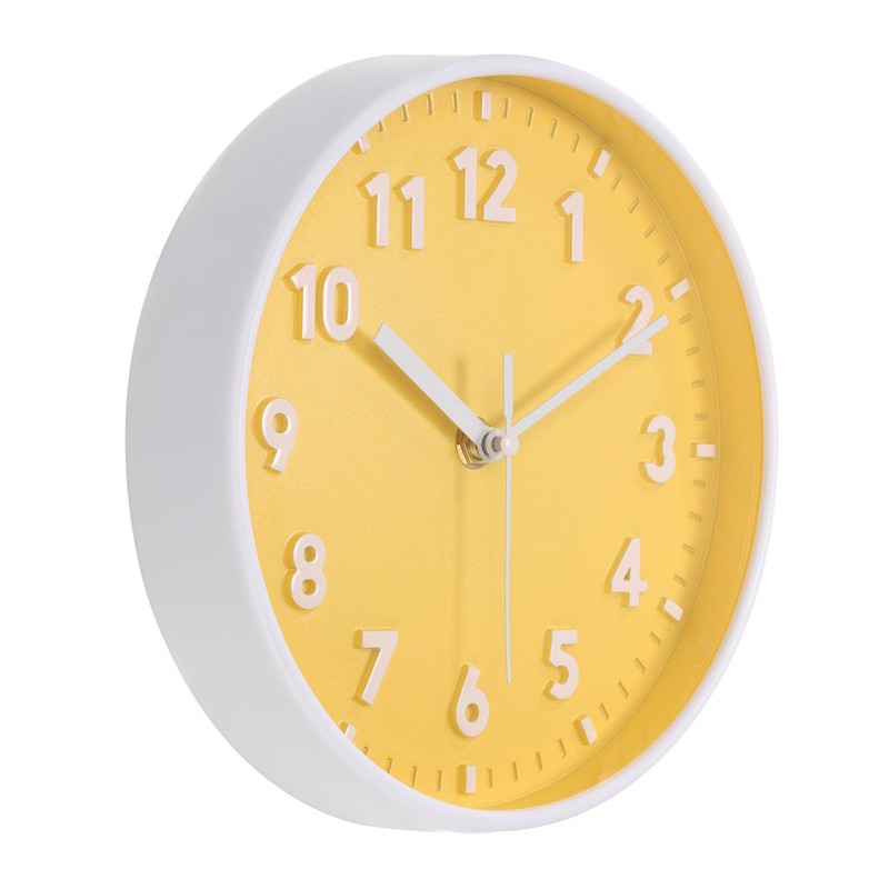 8″ Wall Clock 3D Number Quartz Silent Round Wall Clock Yellow