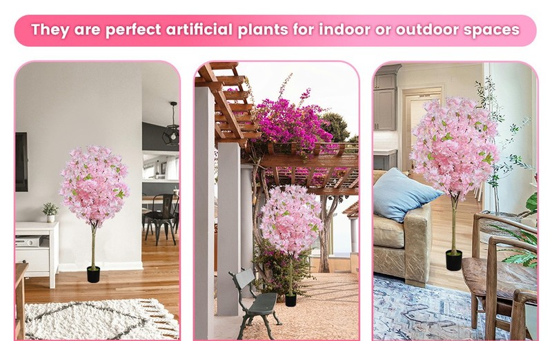 2 Pack Artificial Cherry Blossom Tree,4FT Faux Cherry Blossom Plant in Pot with gallery