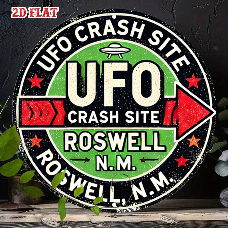 Vintage Aluminum Sign Roswell NM 8 Inch Round Funny Metal Wall Art