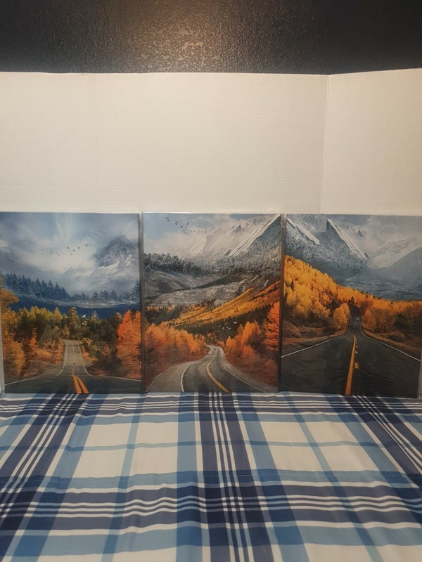 Autumn Road in the Autumn Forest – Canvas Art Wall Decor – 12″x16″x3 Panels