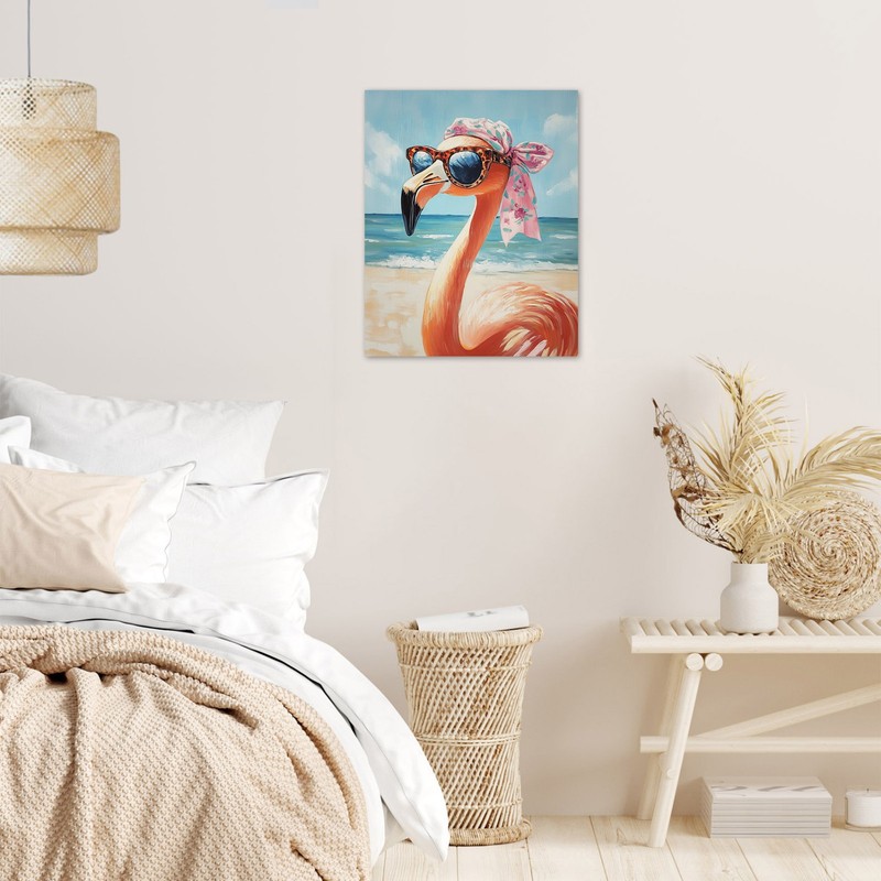 Summer Coastal Beach Fun Pink Flamingo Canvas Wall Art for Bathroom Living Room gallery