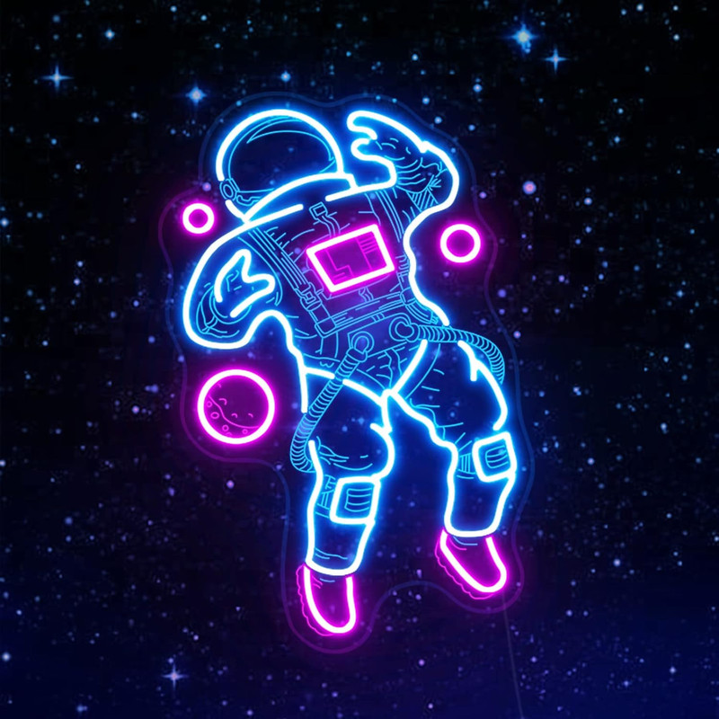 Cool Neon Space Astronaut LED Sign – 15″ Wall Decor for Game Room & Parties
