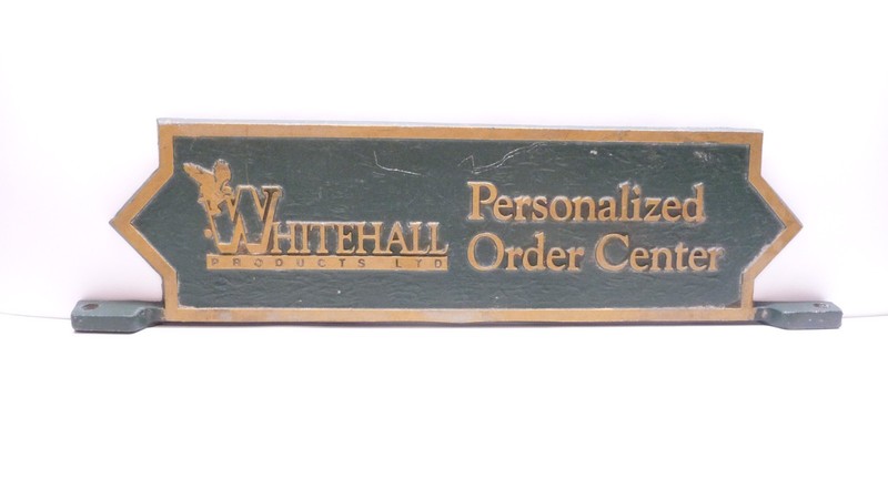 Vintage WHITEHALL PRODUCTS Personalized Order Center Heavy Metal Shop Store Sign