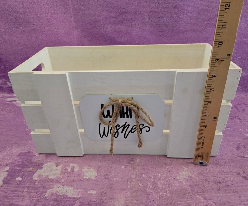 Warm Wishes Wooden Storage Box White Country Cottage Farmhouse Rustic 16x7x8 in