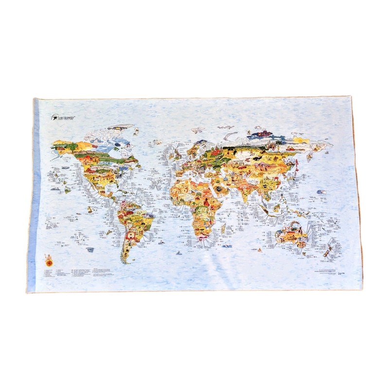 2015 World Surfing Vinyl Wall Map Hand Drawn World Surf Sites 58 1/2"W x 35"H