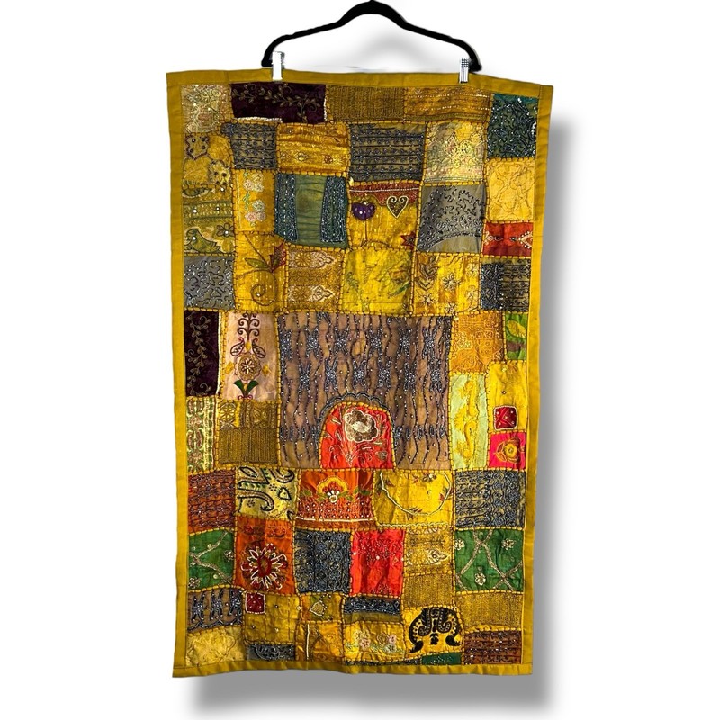 India Heavy Beaded Hand Embroidery Wall Hanging Zari Patchwork Tapestry Wall Art