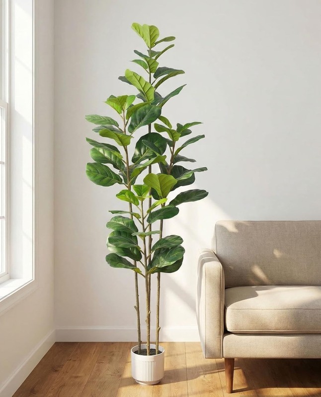 6FT Artificial Fiddle Leaf Fig Tree Large Faux Ficus Tree with White Planter gallery