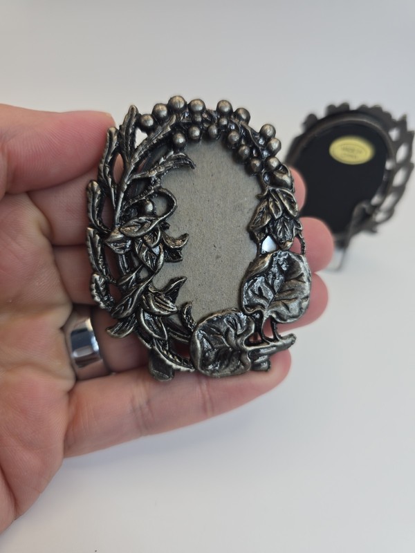 Vintage Mini Ornate Pewter Photo Frames Set of 3 Lilly Pad Art Nouveau Nature gallery