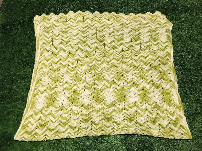 Granny Vintage Crocheted Blanket Green 82in X 44in