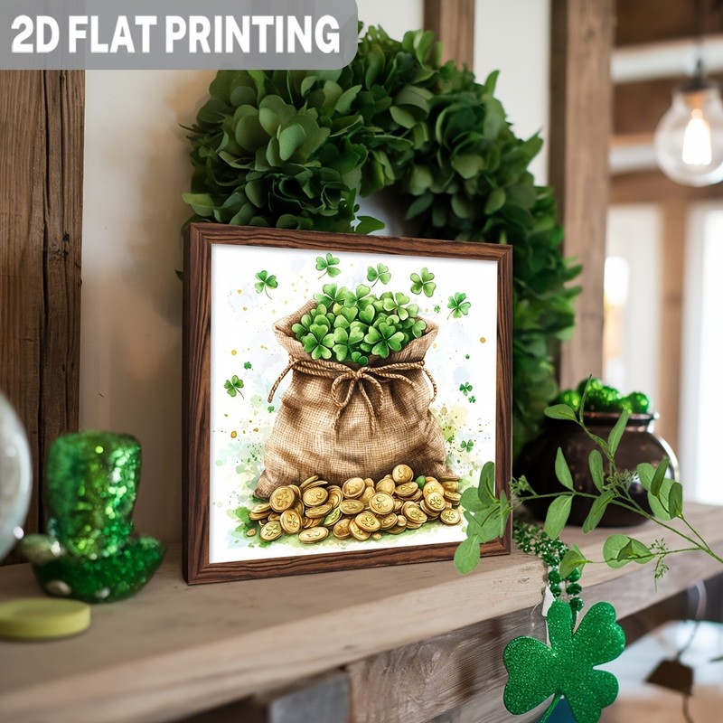 Rustic St. Patrick's Day Shamrock Decor Framed Gold Coins Clover Bag Sign Gift gallery