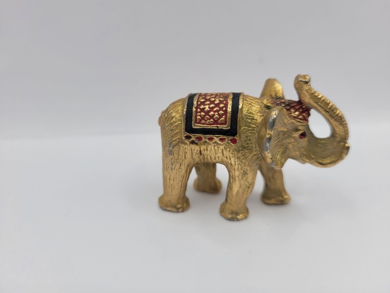 2" Figurine Elephant Gold Tone Paperweight Decor Small Trinket Red Gold gallery