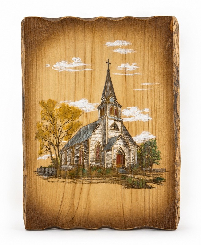 Live Edge Gifts Rustic Church Wood Wall Art Hand Painted Engraved Plaque 12” (A)