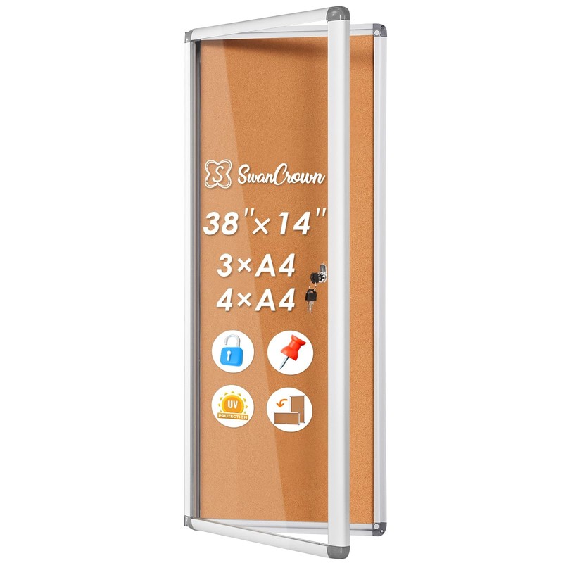 SWANCROWN Locking Bulletin Board Tamper-Proof Notice Board Cork Display Case …