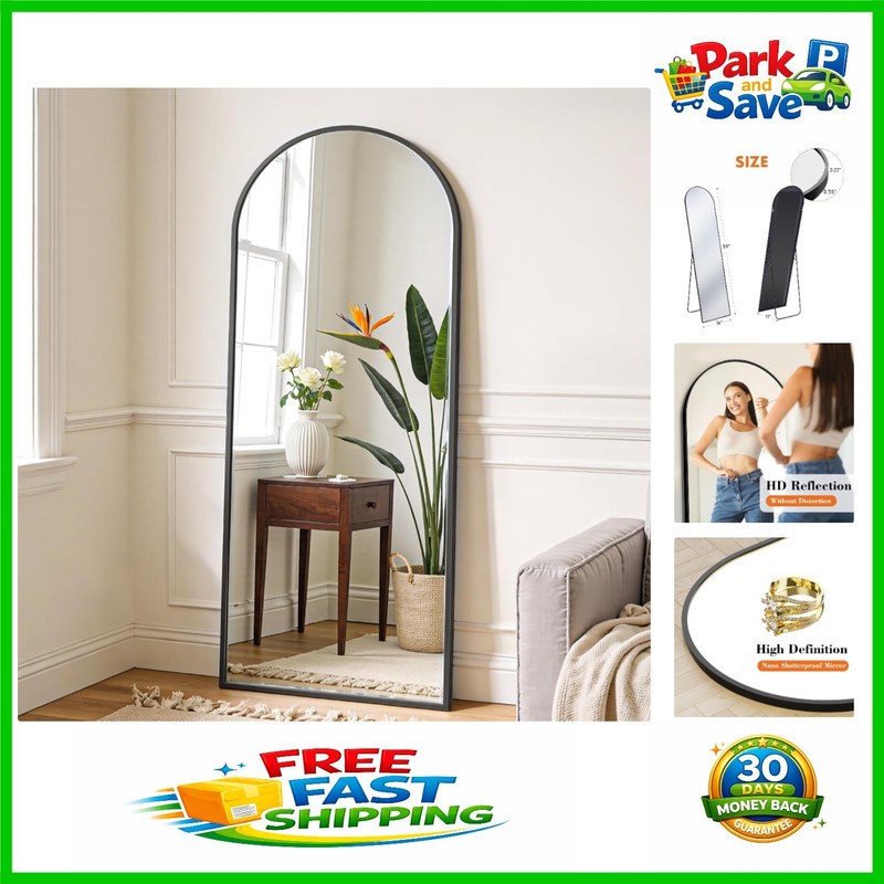 Sleek Black Aluminum Arched Mirror 60″x16″ – Perfect for Bedrooms, Living Spaces