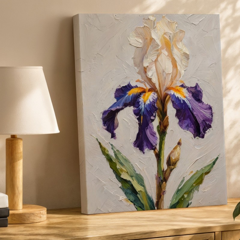 Purple And White Iris Flower Botanical Canvas Wall Art Textured Floral Print gallery
