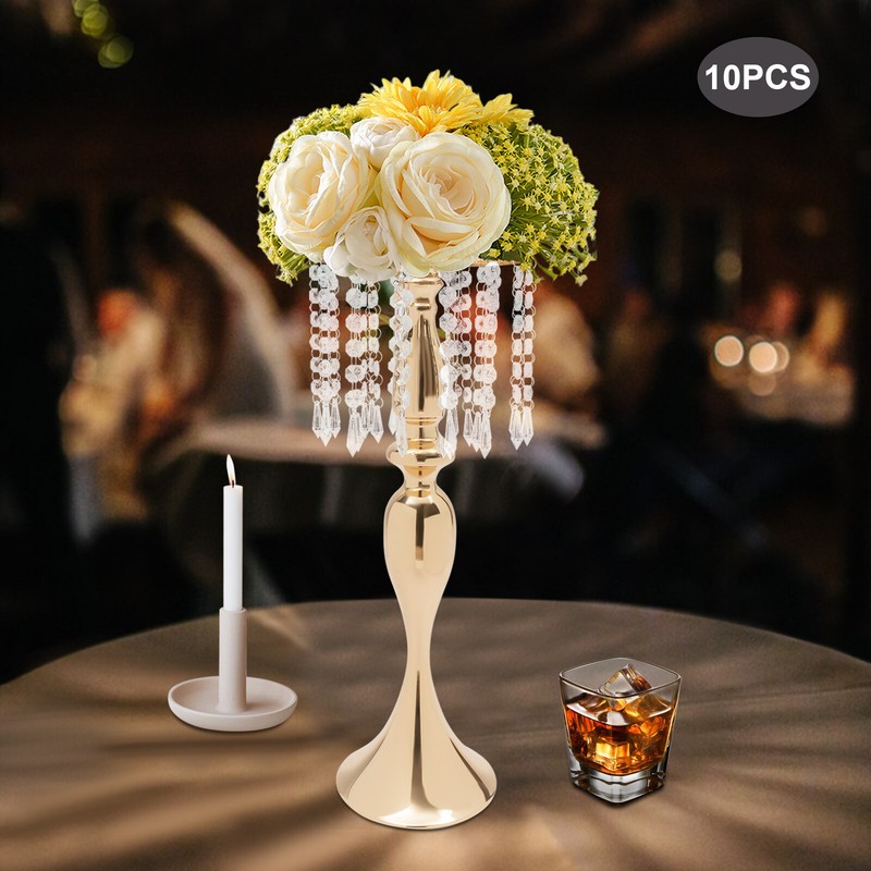 10pcs Crystal Flower Stands Centerpieces Flower Vase 54cm Wedding Tabletop Decor