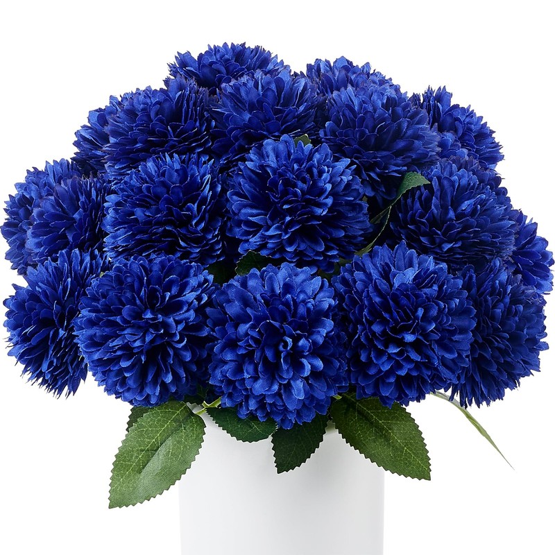 SITUMEIZI 12 Pcs Blue Artificial Chrysanthemums Flowers Ball Flower Fake Mums…