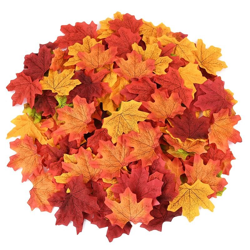 50/200pcs Artificial Maple Leaves Autumn Fall Leaf Thanksgiving Halloween Decor