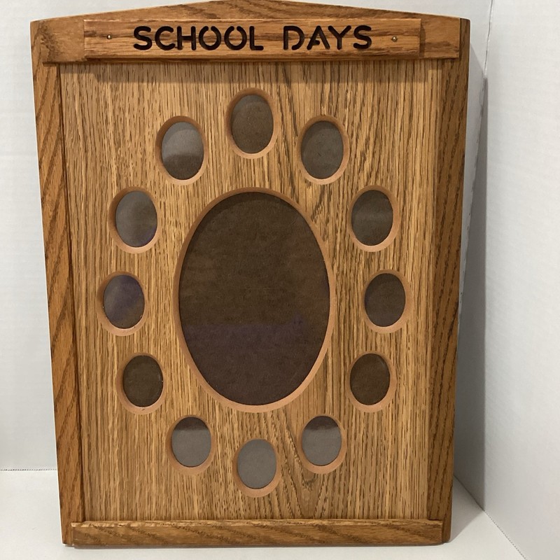 Vintage School Days Wood Oak Plexi Glass Picture Frame 12×15 1/2” 1980