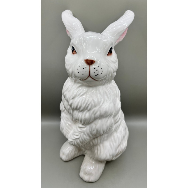 Vtg Large White Ceramic Standing Rabbit Figurine 11″ Glossy Easter Bunny Decor