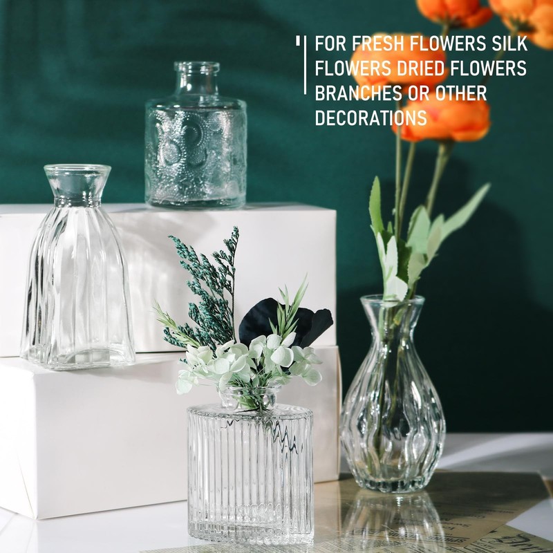 Glass Bud Vases Set of 4, 4 Sizes of Small Flower Vase for Party or Home Table D gallery