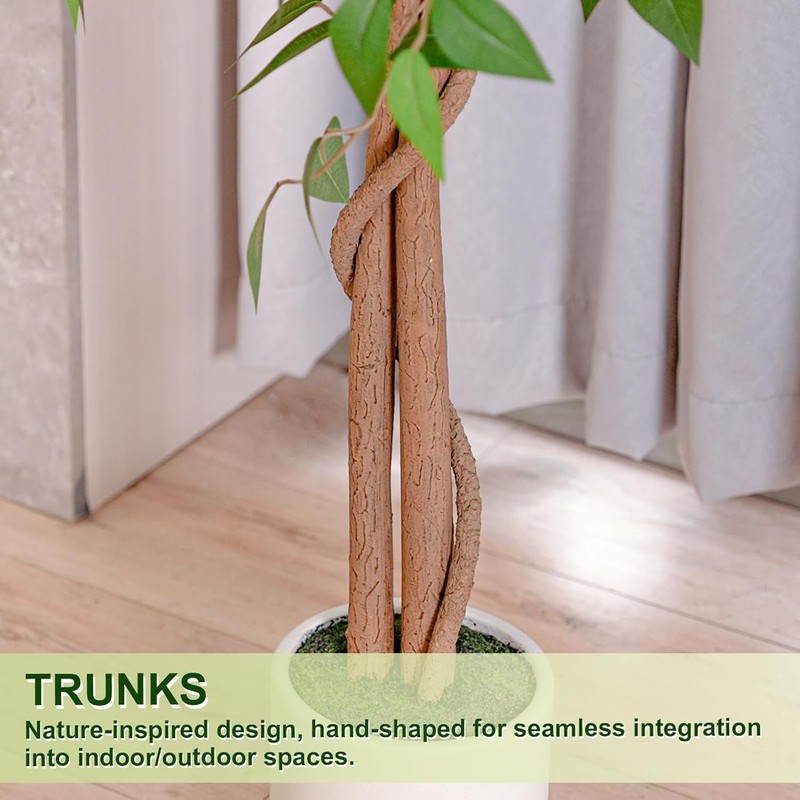 6FT Artificial Ficus Tree with White Planter, Realistic Faux Silk Indoor Outdoor gallery