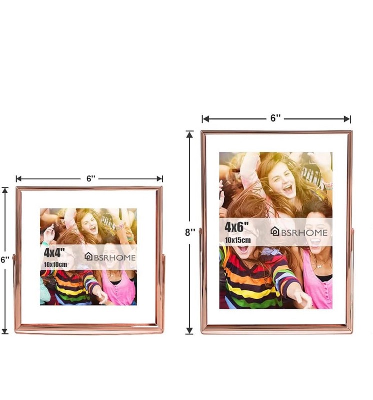 2 Pack 4×4 & 4×6 Tabletop Floating Frames for Photos Metal Frame with Real Glass