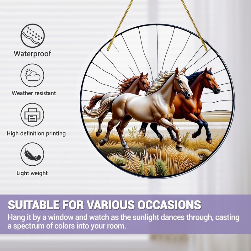 Three Galloping Wild Horses Sunset Grassland Acrylic Suncatcher Wall Decoration gallery