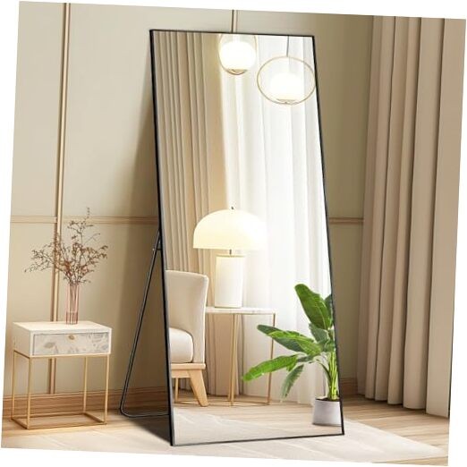 64″x21″ Full Length Mirror with Stand, Floor 64″L x 21″W Black-rect Edge