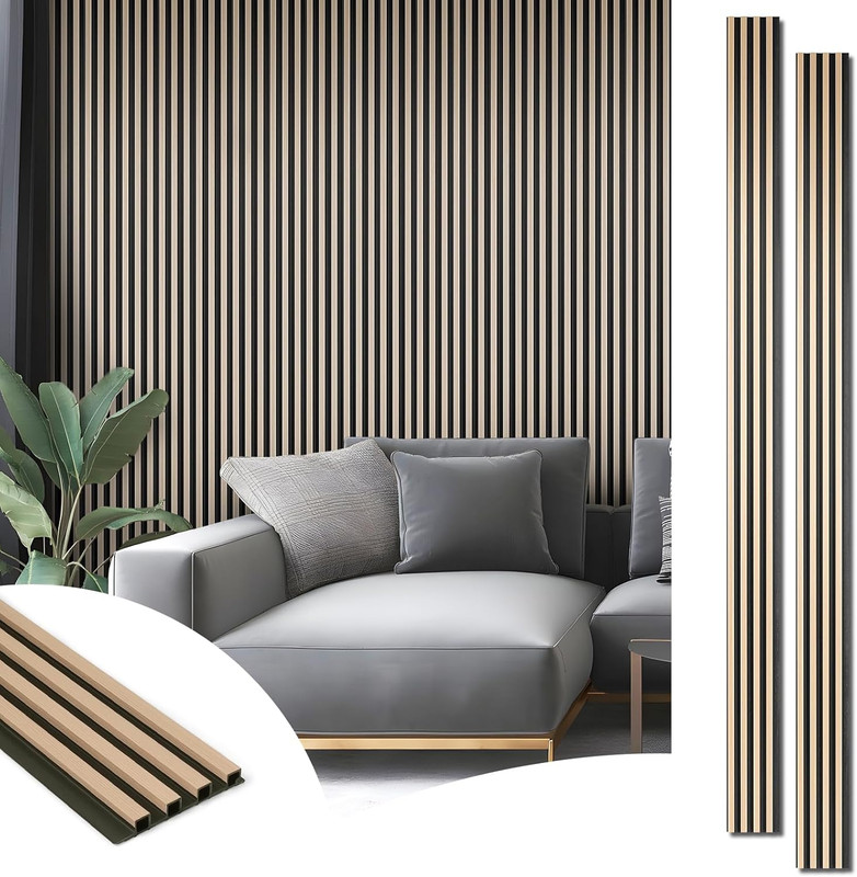 8-Pack WPC Wood Slat Wall Panel for Interior Wall Décor, 3D Wood Fluted Acoustic