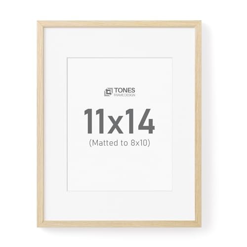 11×14 Wood Frame with 8×10 Mat, Solid Wood Veneer Finish 11×14 – 1 Pack Natural